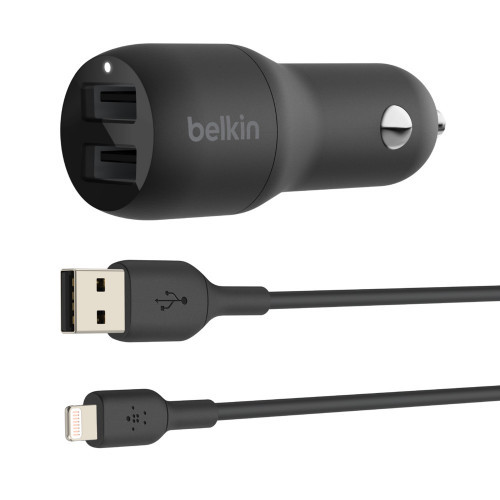 Автомобильное ЗУ Belkin Car Charger 24W Dual USB-A  USB-A - Lightning  1m  black CCD001BT1MBK