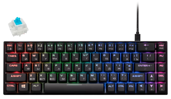 Клавиатура игровая 2E GAMING KG380 RGB 68key Gateron Blue Switch BT/USB Black Ukr 2E-KG380UBK-BL - фото 1 - id-p105301620