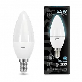 Лампа Gauss Свеча 6.5W 550lm 4100K E14 LED 1/10/100