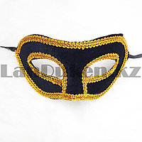 Венецианская маска Коломбина бархатная черная с золотой конвой