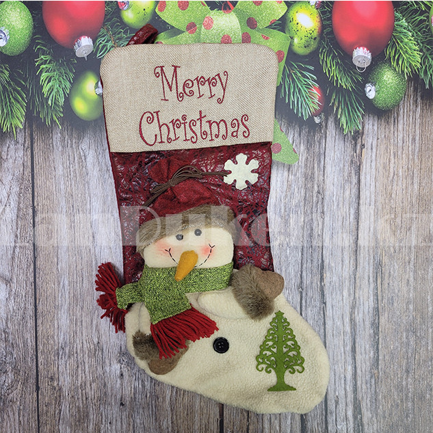 Новогодний чулок для конфет, рождественский носок, носок для подарков "Снеговик"
