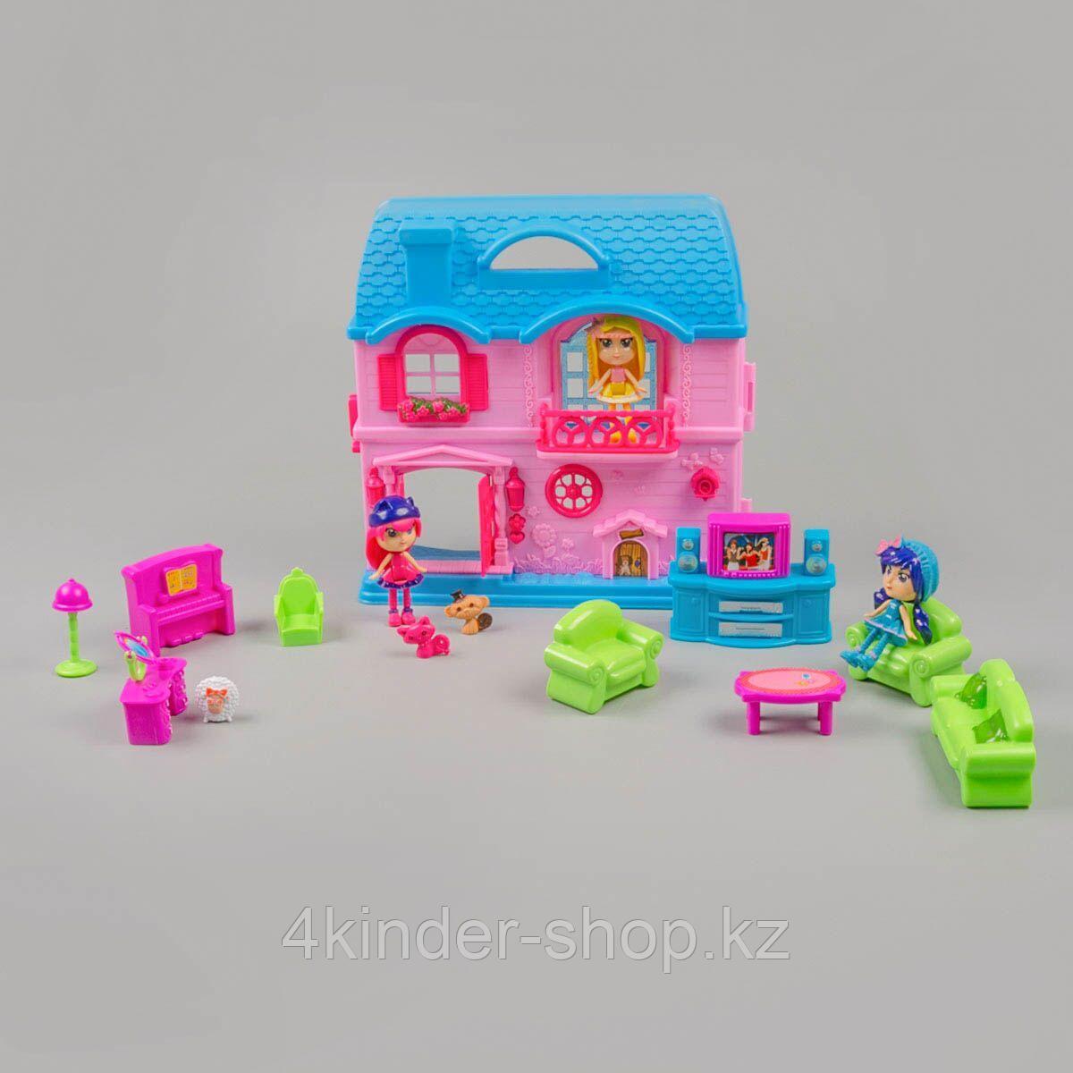 Игровой набор  "Домик для мини-куклы" с 3 куклами, розовый