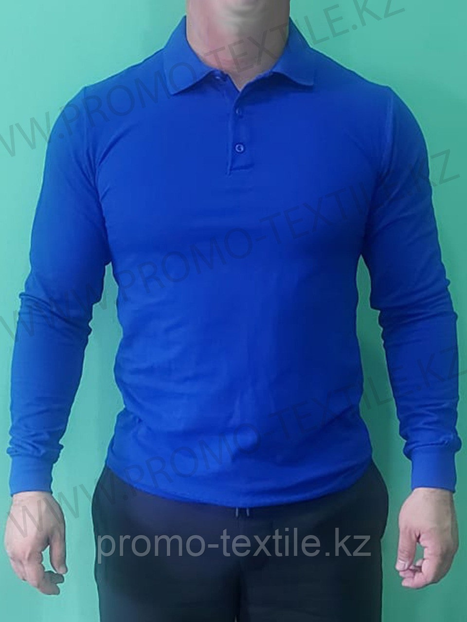 Поло с длинным рукавом синего цвета| Рубашки-поло с длинным рукавом синего цвета