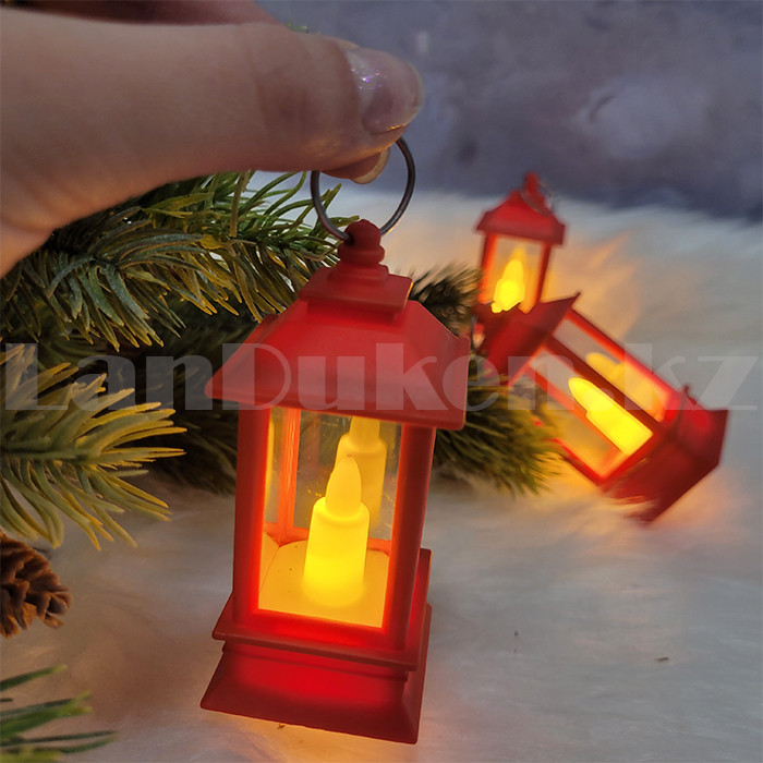 Маленький фонарик со свечкой декоративный 9 см красный, фото 1