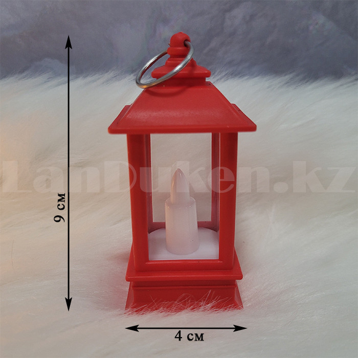 Маленький фонарик со свечкой декоративный 9 см красный - фото 2 - id-p105828841