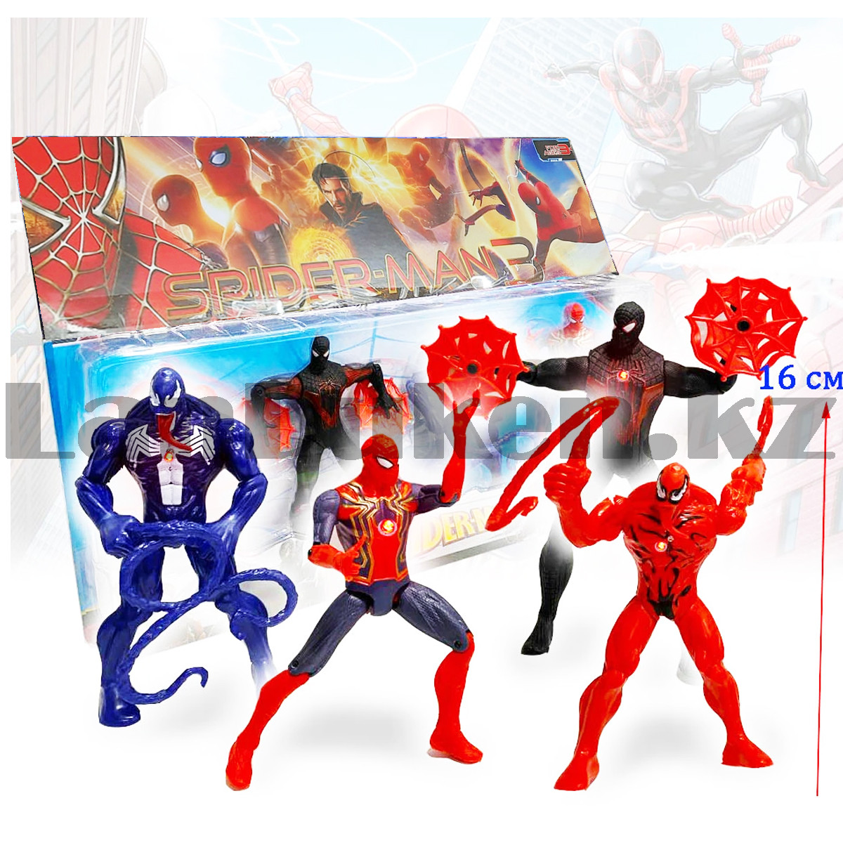 Детский набор фигурок Человек паук Spider man с подвижными ногами и руками с светоэффектом 4 фигурок 01 16 см
