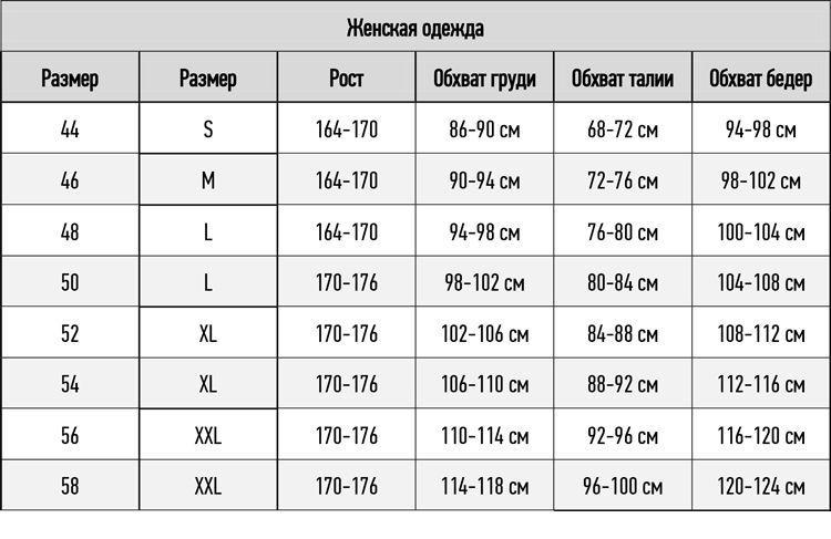 Таблица размеров одежды l Таблица размеров