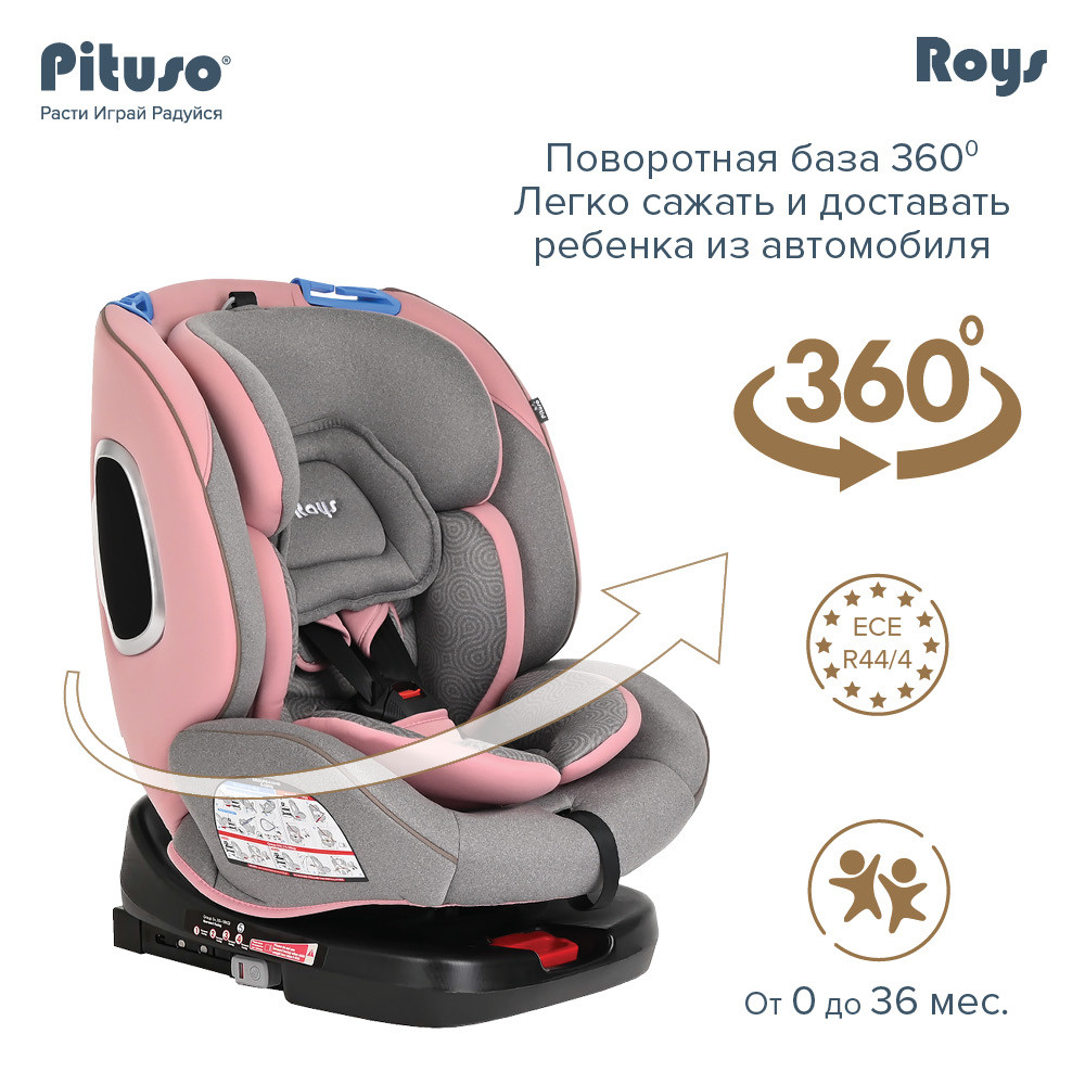 Автокресло c рождения до 12 лет Roys IsoFix, розово-серый (Pituso, Испания-Россия) - фото 1 - id-p105845784