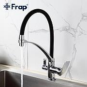 FRAP F4369 Смеситель д/кухни с питьевым каналом черный/хром высок.
