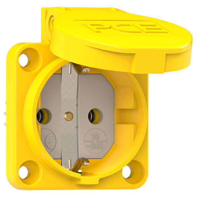 Розетка встраиваемая 16А/250V/2P+E/IP54 50x50 подключение сзади жёлтая 105-0e PCE