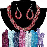 Комплект ожерелье плетенное и серьги «Звездная пыль» (Красный), фото 2