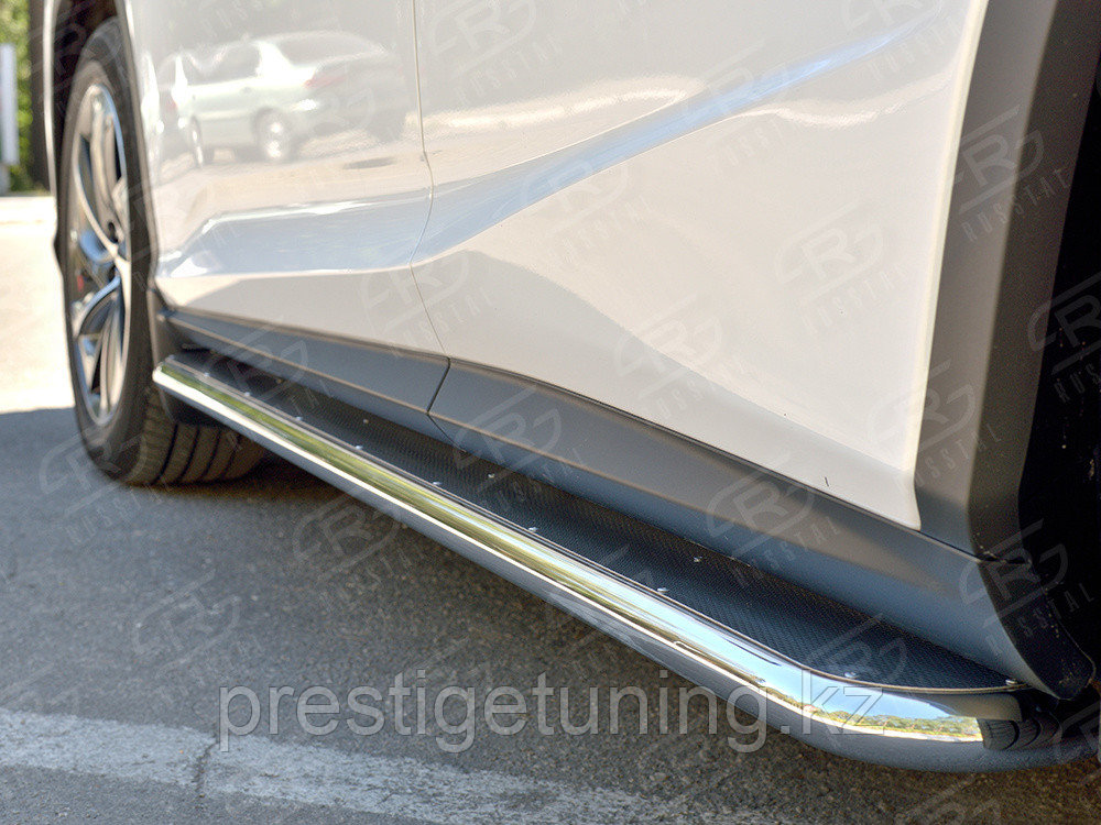 Пороги труба d42 с листом (лист нерж, проф. нерж)(вариант3) Lexus RX200 T 2015-19 - фото 1 - id-p105900063