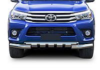 Защита переднего бампера d76+d57 с профильной защитой картера + комплект крепежа RIVAL Toyota Hilux 2015-2018
