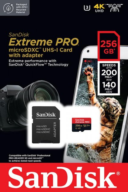 Карта памяти SanDisk MicroSD 256GB 200mb/s - фото 1 - id-p105905296