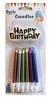 Свечи для торта Хром + надпись Happy Birthday, 12 шт.