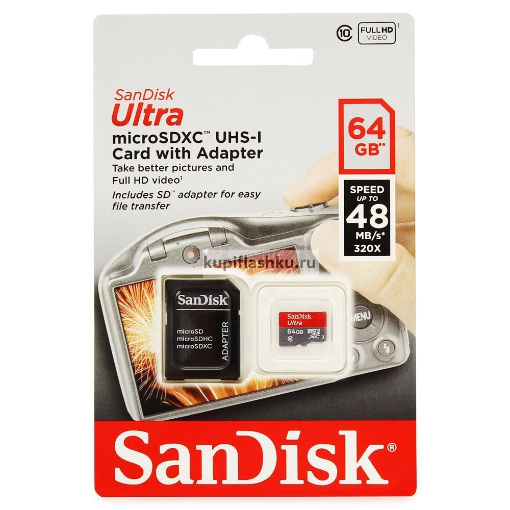 Карта памяти microSDXC SanDisk Ultra 64 Gb 48 MB/s Class 10 UHS-1, 320x, c адаптером - фото 5 - id-p3907851