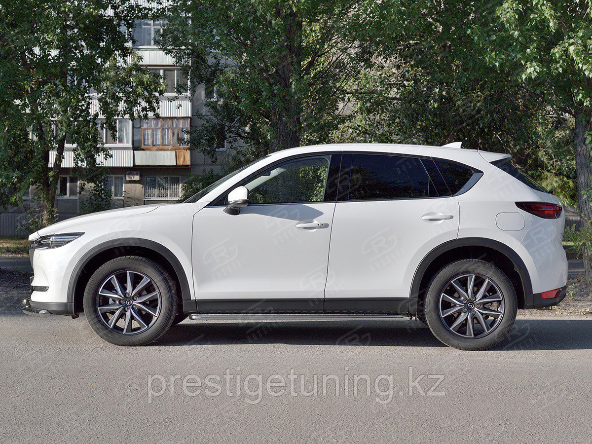 Пороги труба d42 с листом (лист нерж, проф. нерж) (вариант 3) Mazda CX-5 2017-по н.в - фото 4 - id-p105911454