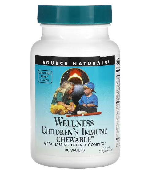 Source Naturals, Детские жевательные пастилки для поддержки иммунитета Wellness, со вкусом ягод, 30 пастилок - фото 1 - id-p105911581