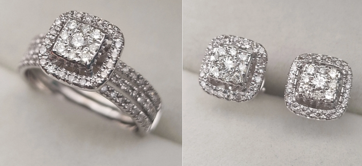 Золотой набор с бриллиантами (кольцо 0.60Сt SI1/H VG-Cut, серьги 0.47Ct SI1/H, VG-Cut)