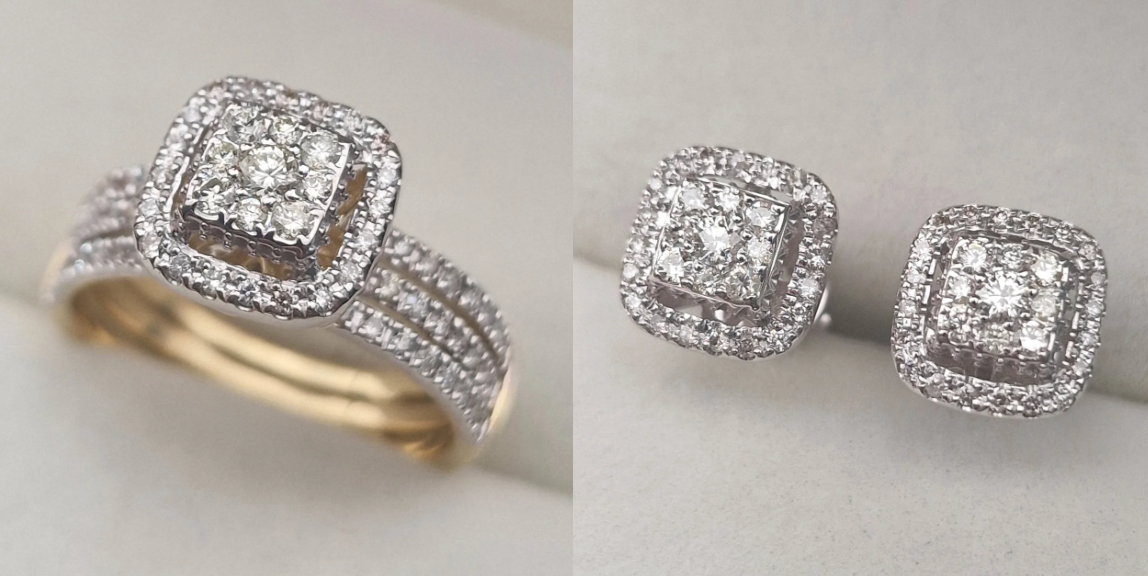 Золотой набор с бриллиантами (кольцо 0.60Сt SI1/H VG-Cut , серьги 0.47Ct SI1/H, VG-Cut )