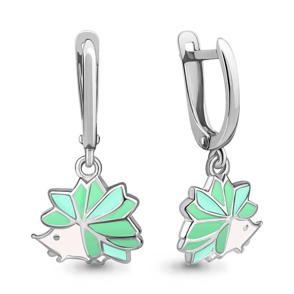 Серьги длинные из серебра Эмаль Aquamarine 34456.5 серебро с родием вставка эмаль коллекц. Happy