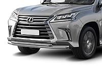 Защита переднего бампера d76+d57 + комплект крепежа RIVAL Lexus LX 2015-2021