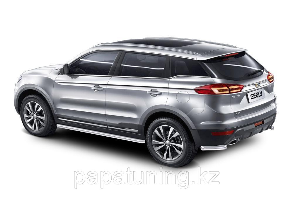 Защита заднего бампера d57 Уголки + комплект крепежа RIVAL Geely Atlas 2018- - фото 2 - id-p105899688