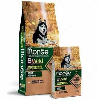 Monge BWild Grain Free ADULT Salmon&Peas беззерновой для собак всех породы с лососем и горохом, 12кг