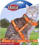 Trixie Шлейка для кошек и мелких собачек с рисунком, нейлон 22-36см/10мм, поводок 1,20м