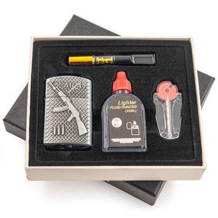 Подарочный набор 4-в-1 с бензиновой зажигалкой LIGHTER CLASSIC (Серебряный / AK-47), фото 1