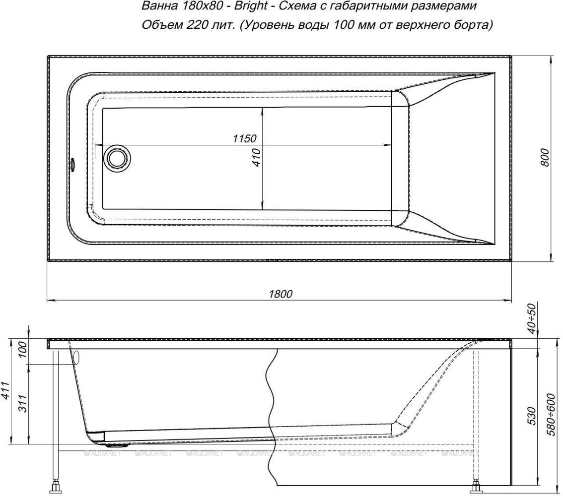 Акриловая ванна Aquanet Bright 180x80 - фото 9 - id-p106005550