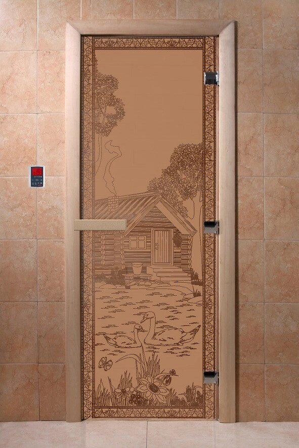 Дверь стеклянная «Банька в лесу» бронза матовая 1700х700(DoorWood)