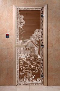 Дверь стеклянная «Банька в лесу» бронза 2100х700 (DoorWood)