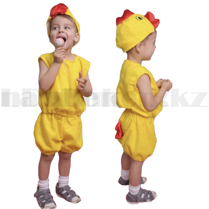 Костюм детский карнавальный Цыпленок кофточка шорты с хвостом и шапка желтый, фото 1