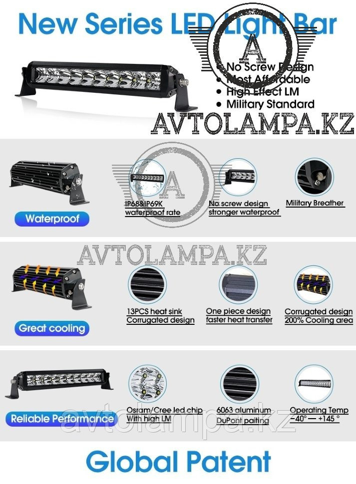 Однорядная панель AURORA ALO-S1-10-P7E7J, 50W 29см, фара ближний свет, дальний, комбинированный свет - фото 7 - id-p106024109