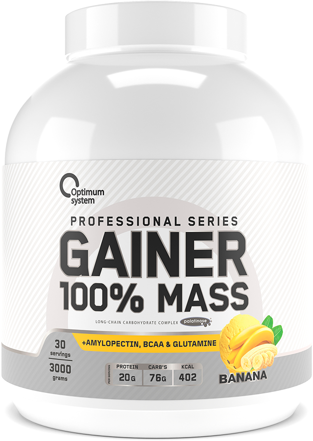 Гейнер GAINER 100% MASS, 3000 g, Optimum system Banana - фото 1 - id-p106027641