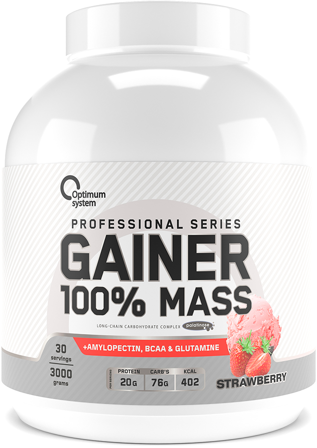 Гейнер GAINER 100% MASS, 3000 g, Optimum system Strawberry - фото 1 - id-p106027642