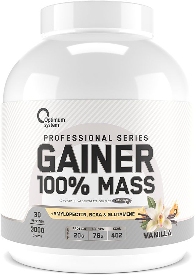 Гейнер GAINER 100% MASS, 3000 g, Optimum system Vanilla - фото 1 - id-p106027643
