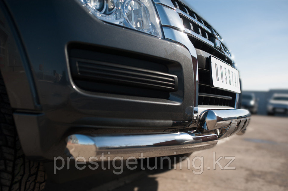 Защита переднего бампера d76 (дуга) d76х2 (дуга)+клыки Mitsubishi Pajero 2014-22 - фото 2 - id-p106031346