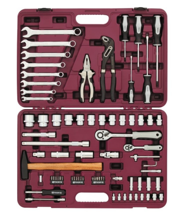 Набор инструмента универсальный 1/4", 1/2"DR с головками торцевыми 12-гранными, 77 предметов UTS0077/12