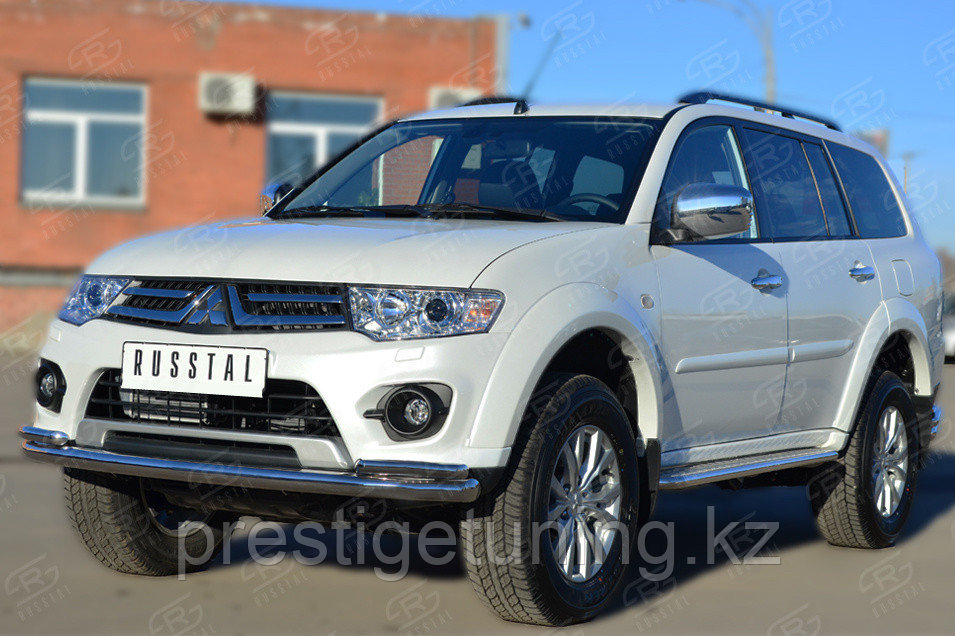 Пороги труба d42 с листом (лист алюм, проф.нерж)(вариант1) Mitsubishi Pajero Sport 2013-16 - фото 4 - id-p106031579