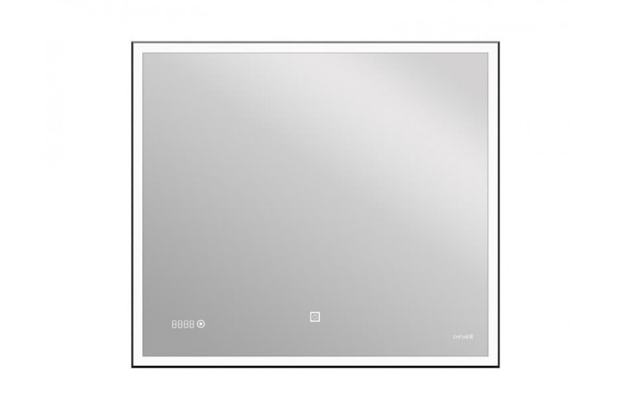 Зеркало LED 011 design 100x80 с подсветкой часы металл. рамка прямоугольное