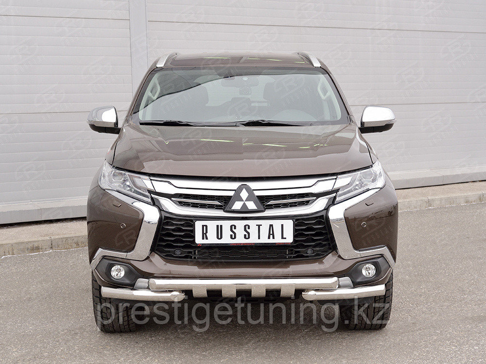 Защита переднего бампера d63 дуга-d63 уголки+клыки Mitsubishi Pajero Sport 2015-21