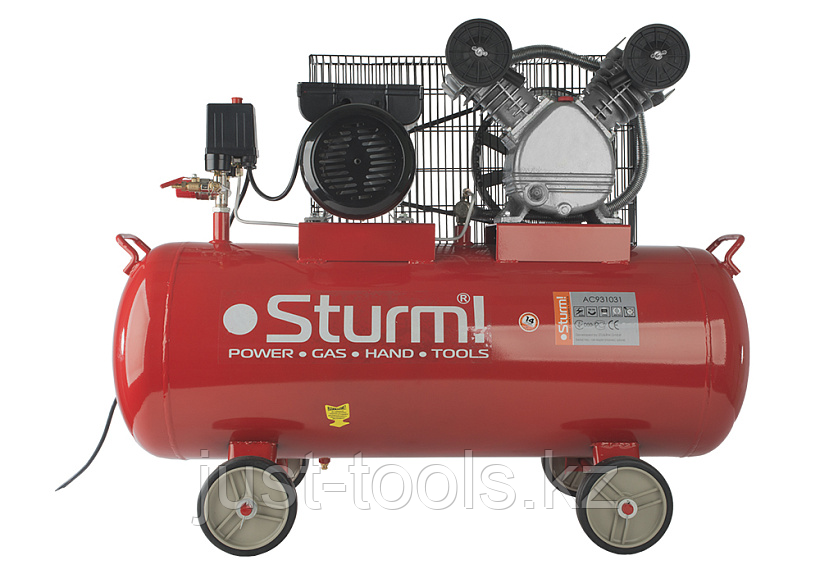 Воздушный компрессор Sturm AC931031 , 2400 Вт, 100 л, 370 л/мин, 8 бар, 1100 об/мин, ремень - фото 2 - id-p106033688
