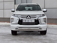 Защита переднего бампера d63 секции-d75x42 дуга Mitsubishi Pajero Sport 2019-по н.в