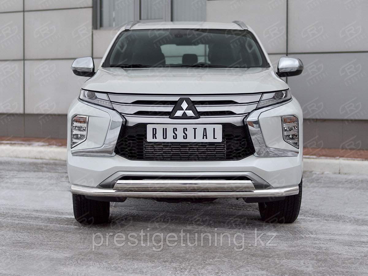 Защита переднего бампера d63 секции-d75x42 дуга Mitsubishi Pajero Sport 2019-по н.в