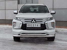 Защита переднего бампера d76 секции-d42 дуга Mitsubishi Pajero Sport 2019-по н.в