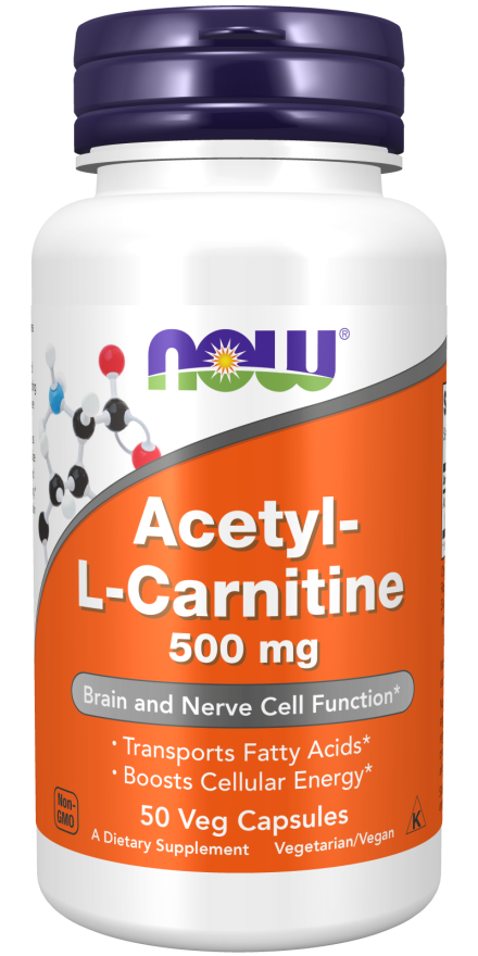 Acetyl-L-Carnitine 500 mg, 50 veg caps, NOW - фото 1 - id-p106034726