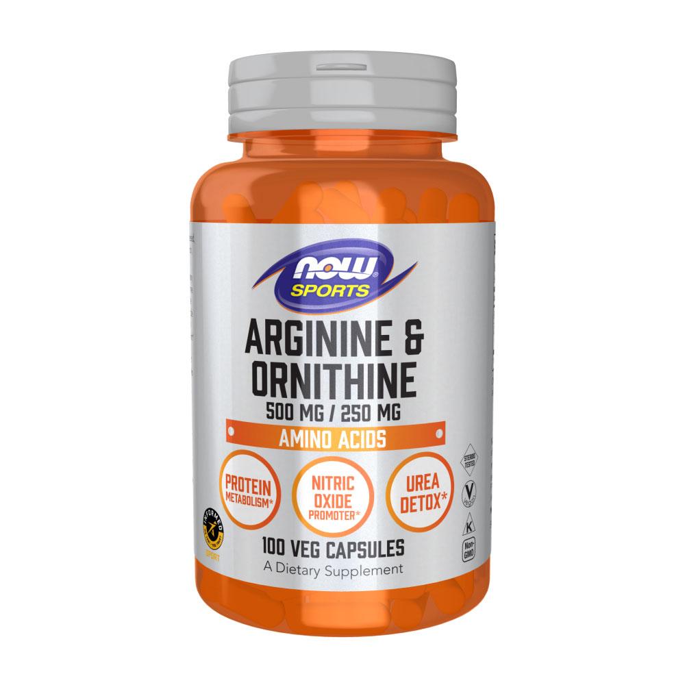 БАД Arginine 500 mg & Ornithine 250 mg, 100 veg.caps, NOW - фото 1 - id-p106035387