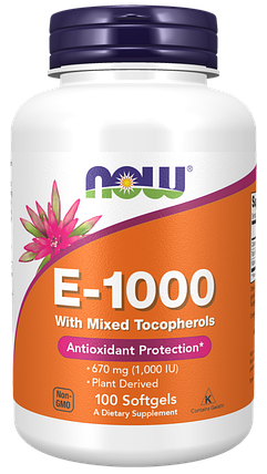 E-1000 with Mixed Tocopherols, 100 softgels, NOW, фото 1